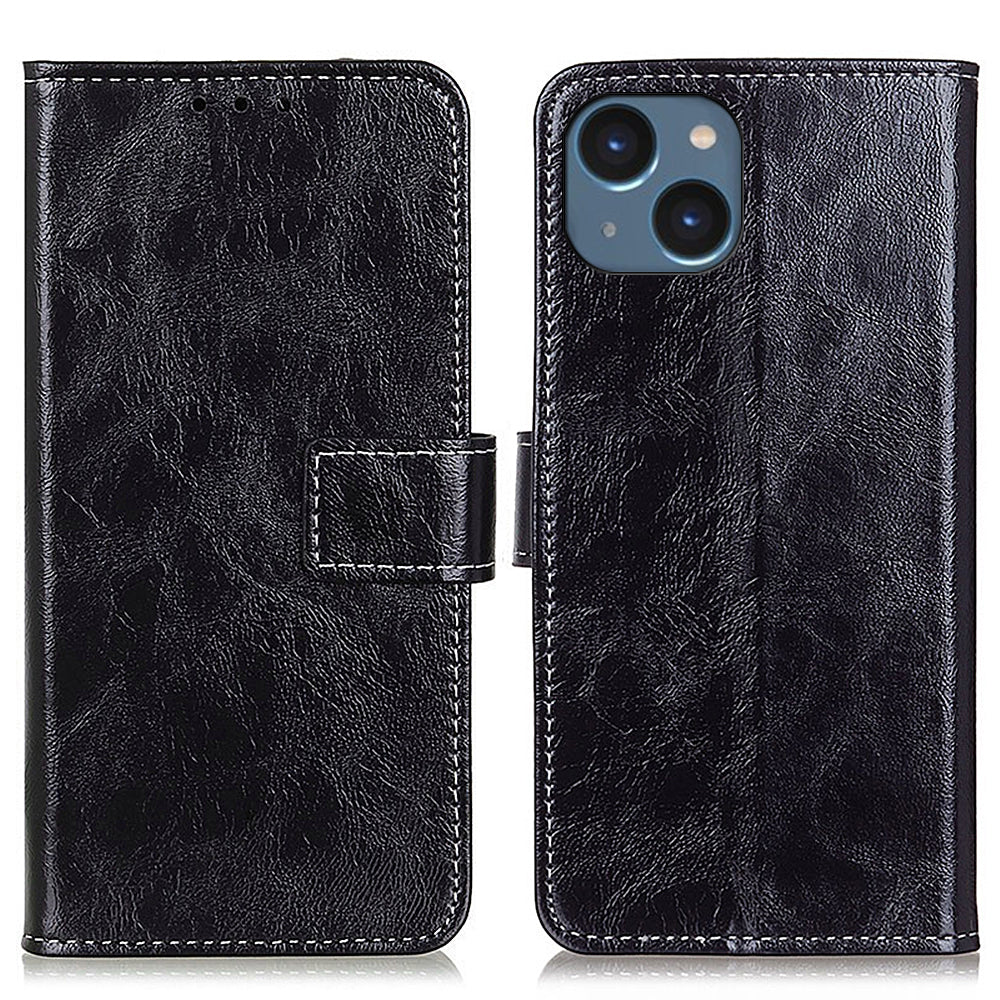For iPhone 15 Plus Crazy Horse Texture Wallet Cover Retro PU Leather Stand Phone Case For iPhone 15 Plus Crazy Horse Texture Wallet Cover Retro PU Leather Stand Phone Case
